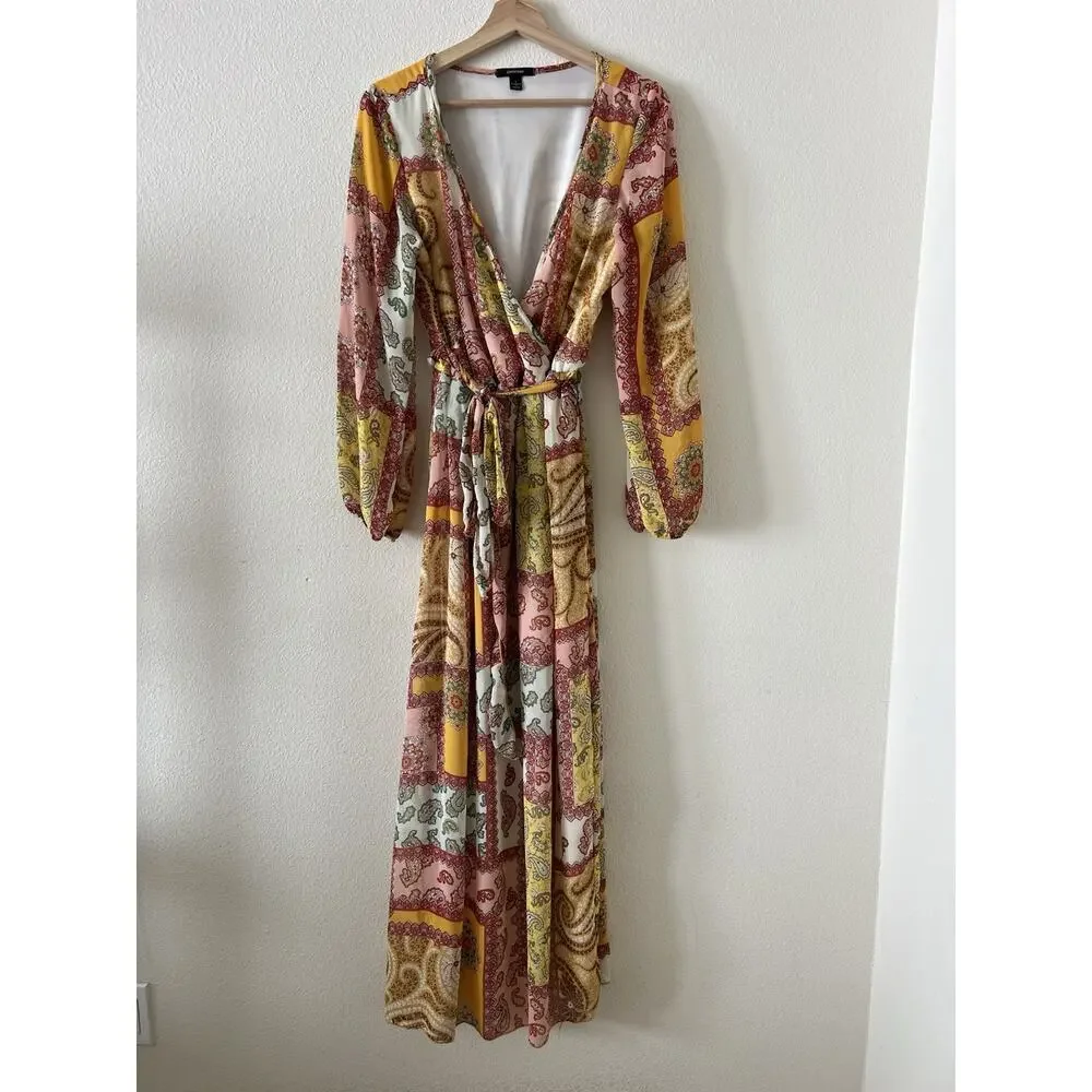 Espresso Womens Boho Maxi Dress Patchwork Paisley Size Large - Picture 2 of 7